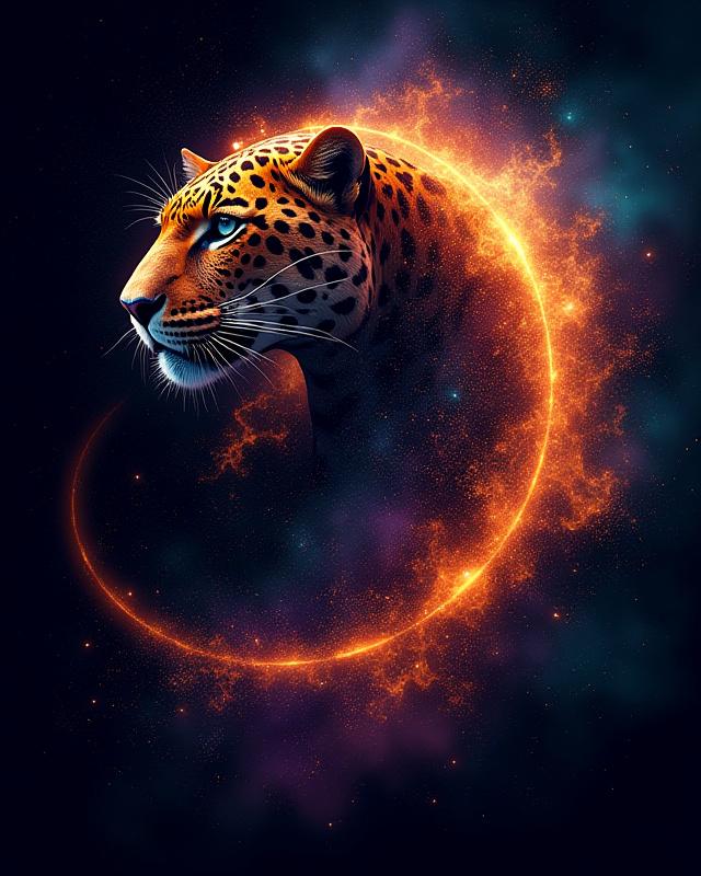 Arte digital de un jaguar cósmico
