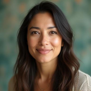 Retrato profesional de una cofundadora con un fondo abstracto de Mayahuel.