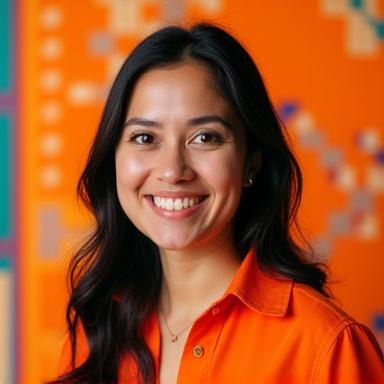 Retrato profesional de un especialista en marketing con un fondo abstracto de Xochipilli.